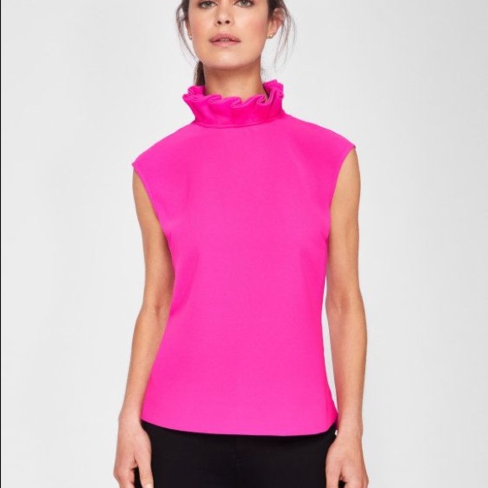 Ted Baker Bright Pink Rebela Ruffle High Neck Top